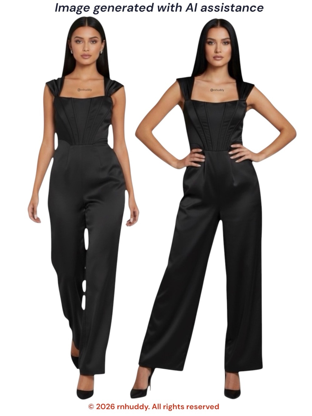 Aakaa M black satin corset wide leg jumpsuit